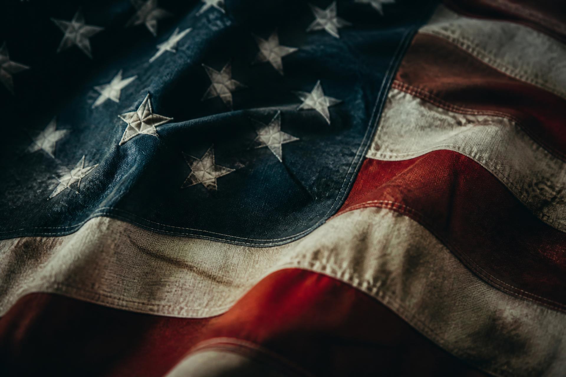 Close-up of a weathered American flag